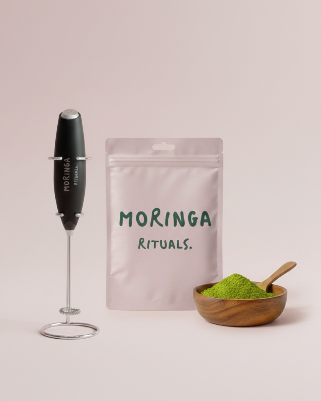 Petit fouet électrique + poudre de moringa bio MORINGA RITUALS.